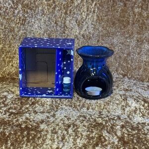 Porcelain Oil Burner Black Blue & Brown W/ 1 Tealight & Small Starter Oil Ocean